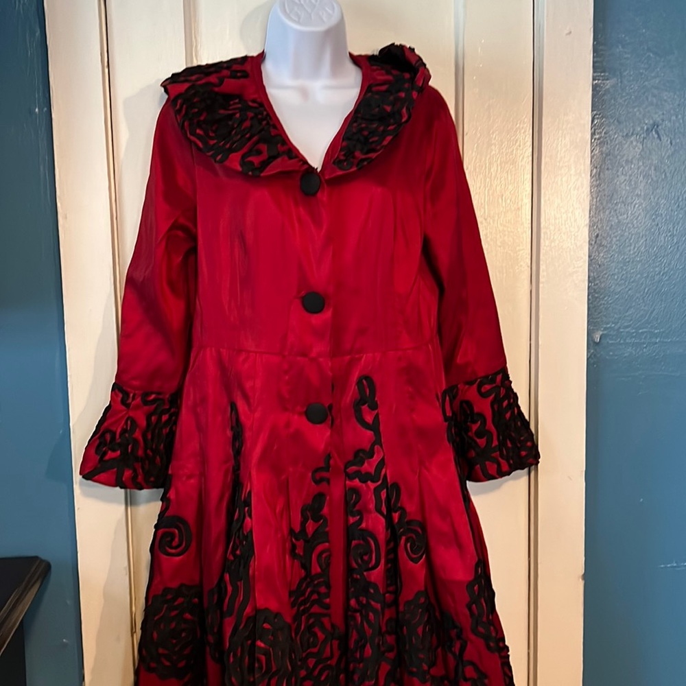 Red and Black Embroidered Women's Coat